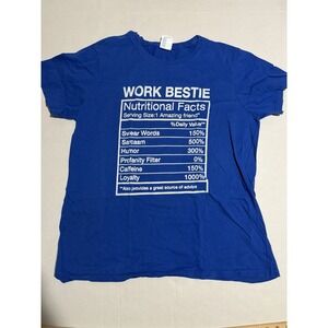 port & company 'work bestie' blue funny tee, mens xl t-shirt #709